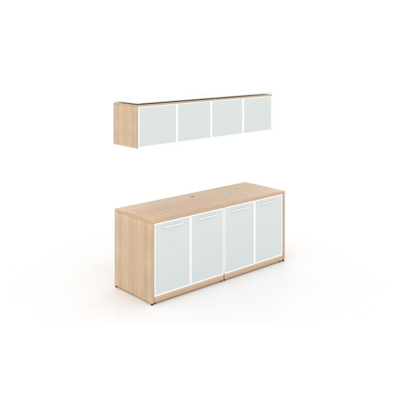 Wall Mounted Hutch and Double credenza with Glass Doors Combo | 5