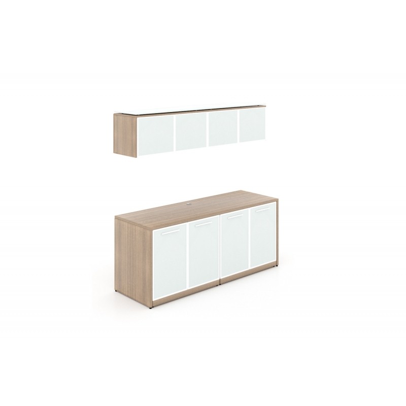Wall Mounted Hutch and Double credenza with Glass Doors Combo | 4