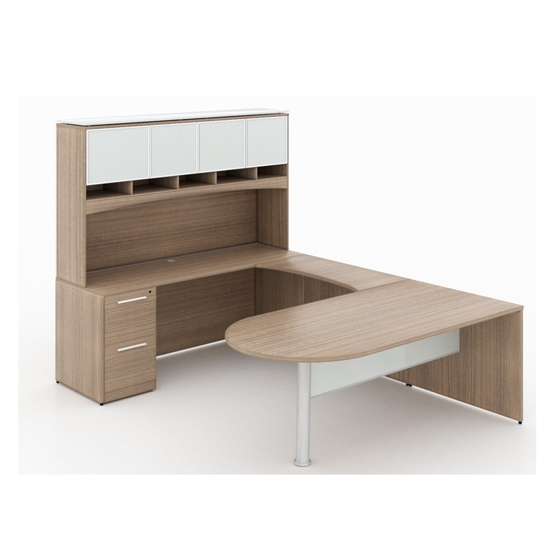 U-Shaped bullet end desk with glass package | 3