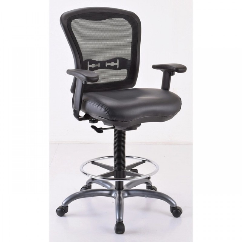  OfficeSource Spice Collection Mesh Back Task Stool with Black Upholstered Seat, Footring and Titanium Steel Base