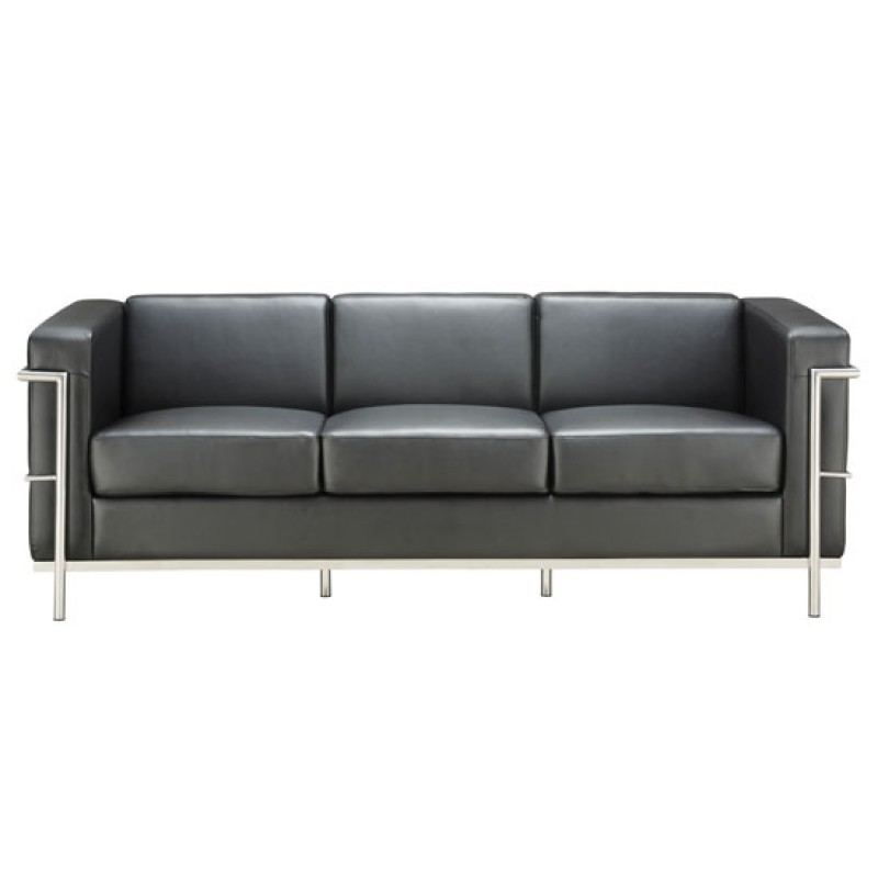 Madison Collection Sofa with Chrome Exposed Frame - Black or Gray