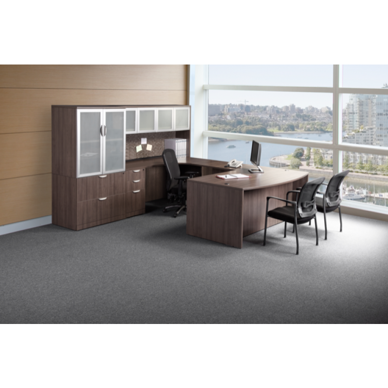 Bow Front U Shaped Desk w/ Credenza, Hutch, Lateral file and Storage Cabinet Combo Suite PL101
