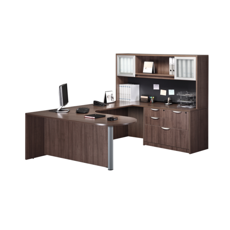Bullet U shaped Desk with Hutch and Additional Storage Cabinet - Suite PL103