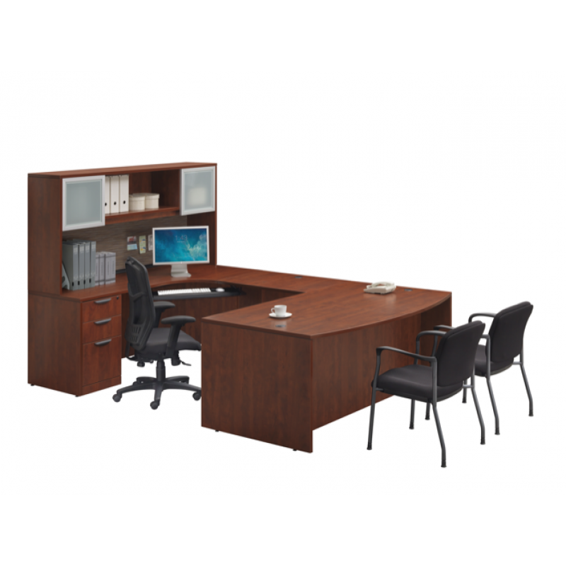 Bowfront U Shape Desk with Hutch and keyboard traySuite PL105