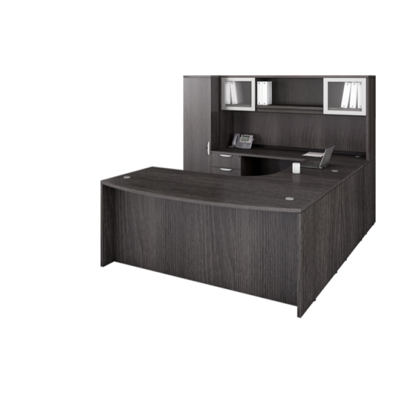Bowfront Extendes Corner U Shaped Desk with Hutch and Personal Sorage Cabinet Suite PL107