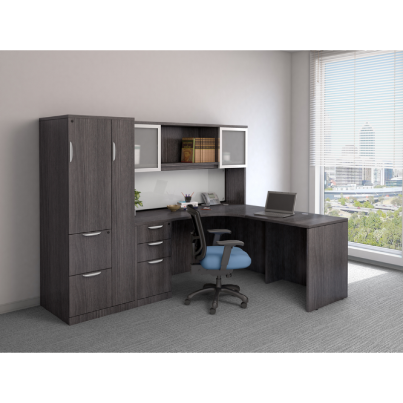 L Shape Corner Desk with Hutch and Personal Storage Cabinet Suite PL112