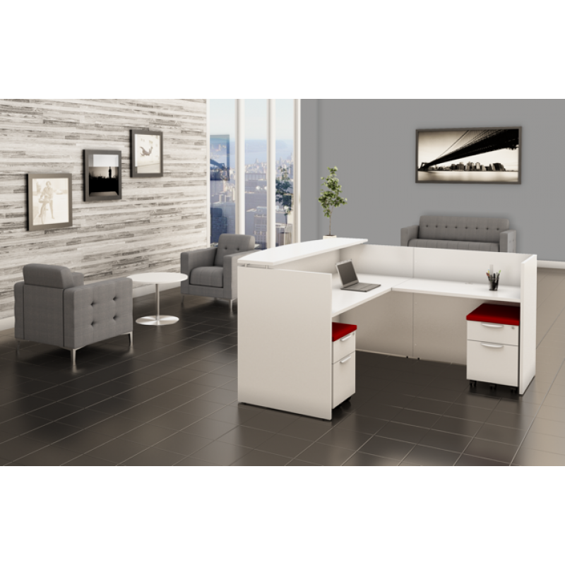 White L Shape Reception Desk with Mobile Files Suite PL127