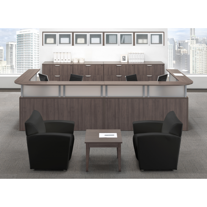 12' Double Sized Reception Desk w/ Lateral Files and Wall Mounted Hutches Suite PLB301