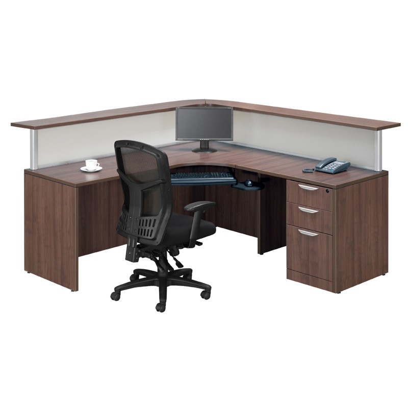 L Shaped reception Desk W/ Transaction Counter Suite PLB305