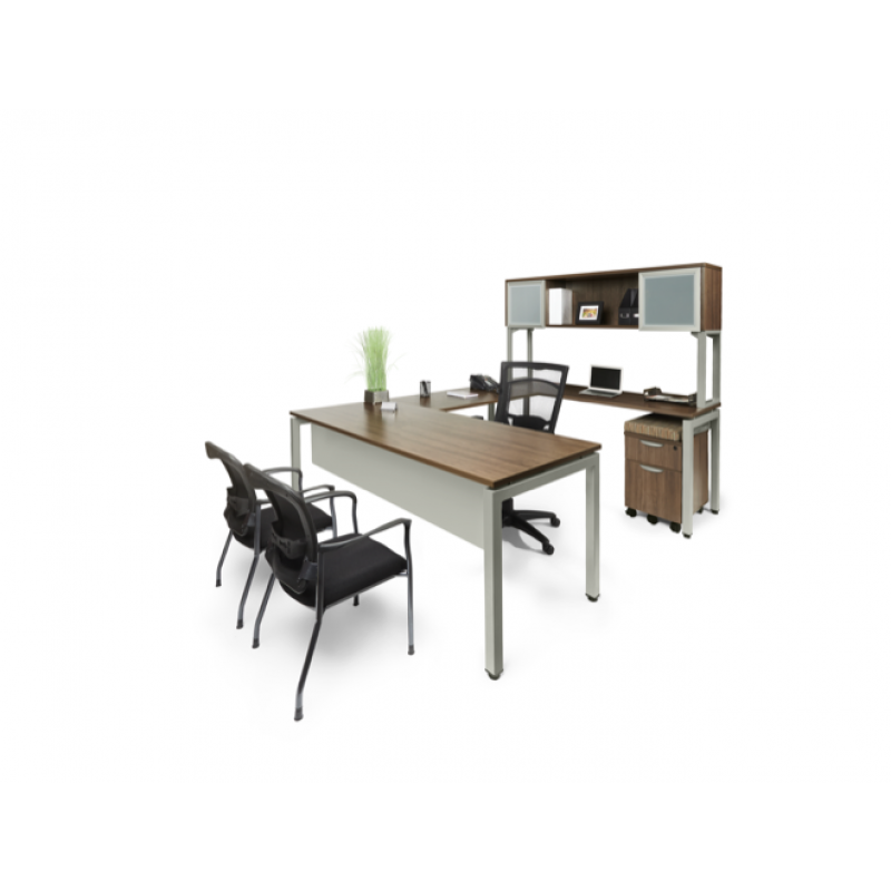 U Shaped U Leg Desk with Mobile Storage and Hutch - Suite PLT202