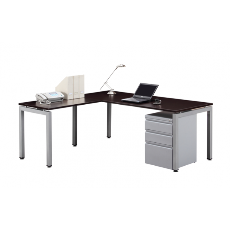 L Shape U leg Desk with Metal Mobile Pedestal  Suite PLT206