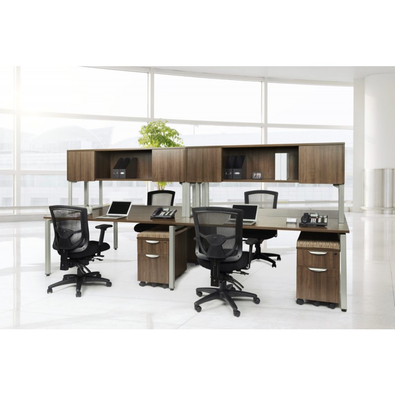 NEW L Shaped Benching Station with Overhead Hutch + Mobile Pedestal | 3