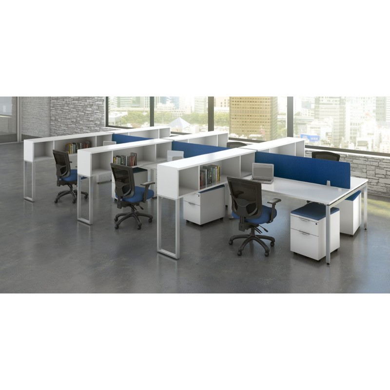 NEW L Shaped Benching Station with Overhead Hutch + Mobile Pedestal | 2