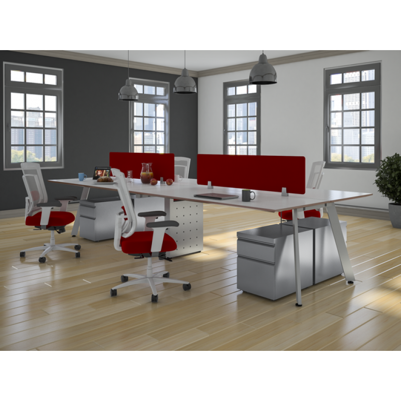 V Leg 2 Tone Bevel Edged Surface with Mobile Box Files and Privacy Fabric Screens Suite PLT218