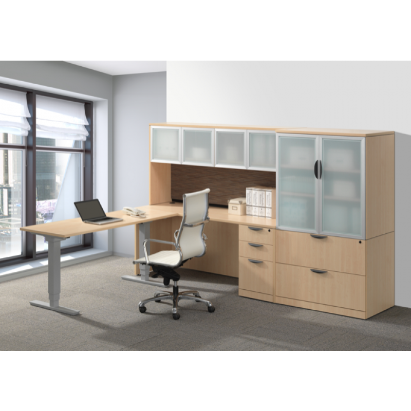 Adjustable Height Desk with Credenza, Hutch, Lateral File / Storage Cabinet Combo Suite PLT224