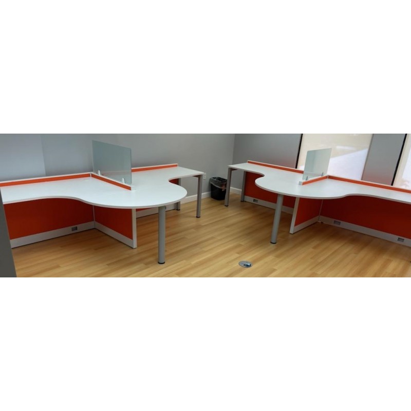 NEW 5’ x 5’ Orange Open Cubicle With 16” Stack On Safety Glass with Full 3 Drawer Pedestal | 2