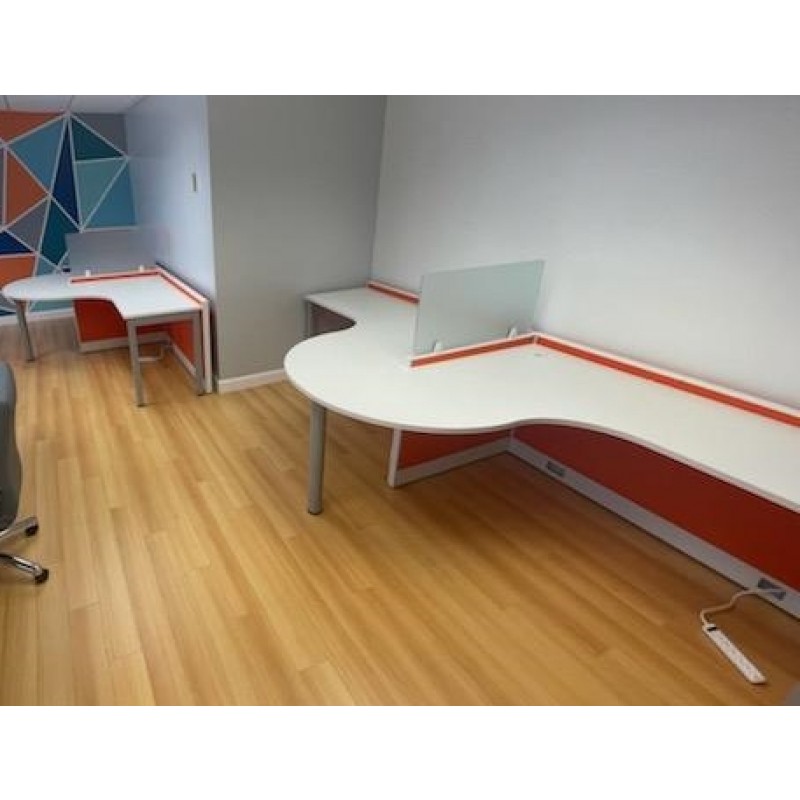 NEW 5’ x 5’ Orange Open Cubicle With 16” Stack On Safety Glass with Full 3 Drawer Pedestal | 4