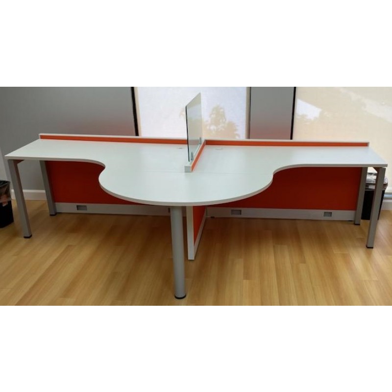 NEW 5’ x 5’ Orange Open Cubicle With 16” Stack On Safety Glass with Full 3 Drawer Pedestal