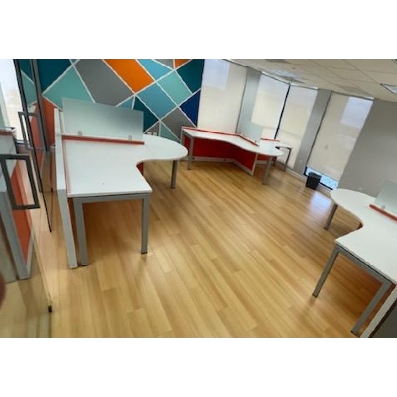 NEW 5’ x 5’ Orange Open Cubicle With 16” Stack On Safety Glass with Full 3 Drawer Pedestal | 6