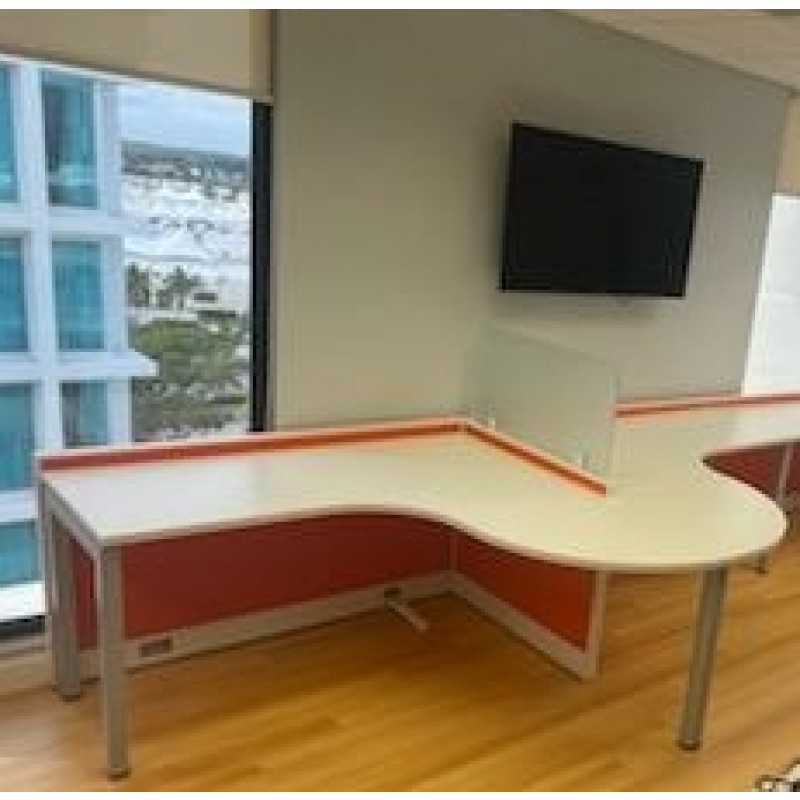 NEW 5’ x 5’ Orange Open Cubicle With 16” Stack On Safety Glass with Full 3 Drawer Pedestal | 3