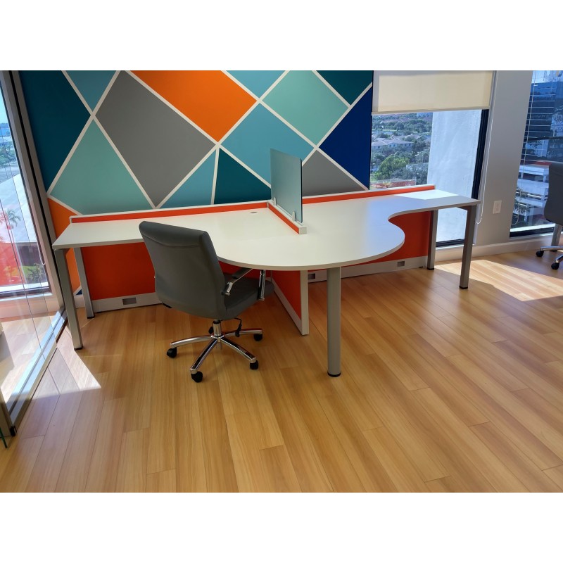 NEW 5’ x 5’ Orange Open Cubicle With 16” Stack On Safety Glass with Full 3 Drawer Pedestal | 8