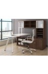 V Leg Beveled Surface Workstation with Hutch, Open Storage Shelves and Lateral File - Suite PLT222